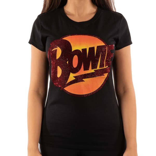 David Bowie Womens/Ladies Diamond Dogs Embellished Logo T-Shirt Black XXL