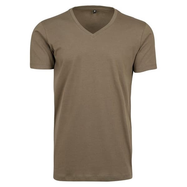Build Your Brand Lys T-shirt med V-hals til mænd Olive M