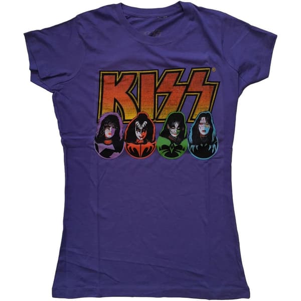 Kiss Dame/Ladies Logo, ansigter og ikoner T-shirt i bomuld