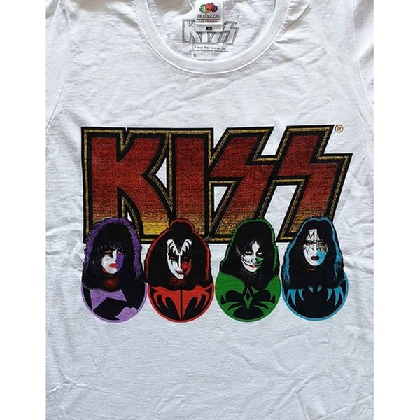 Kiss Dame/Ladies Logo, ansigter og ikoner T-shirt i bomuld