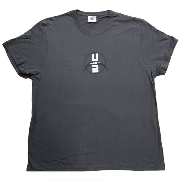 U2 Unisex vuxen 360 graders rundtur i Göteborg 2009 med tryck på baksidan av bomulls-T-Shirt Grey XL
