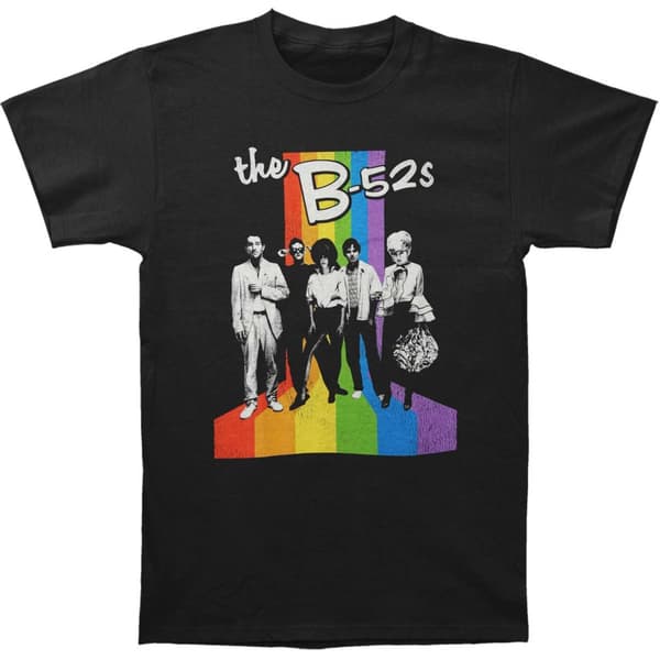 The B-52´s Unisex Adult Rainbow Striped Cotton T-Shirt Black L