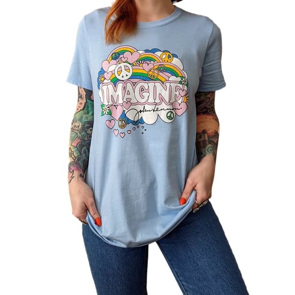 John Lennon Kvinnor/Damer Regnbågar, kärlek och fred bomulls-T-Shirt Light Blue M