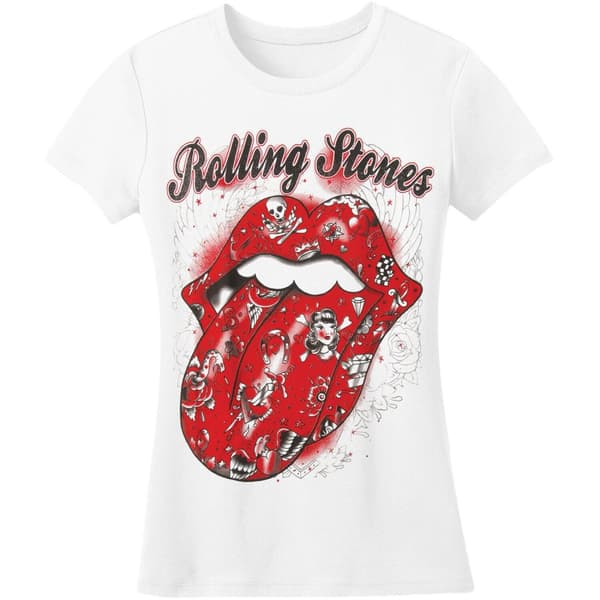The Rolling Stones Dame/kvinder Tattoo Flash bomulds T-shirt White XS