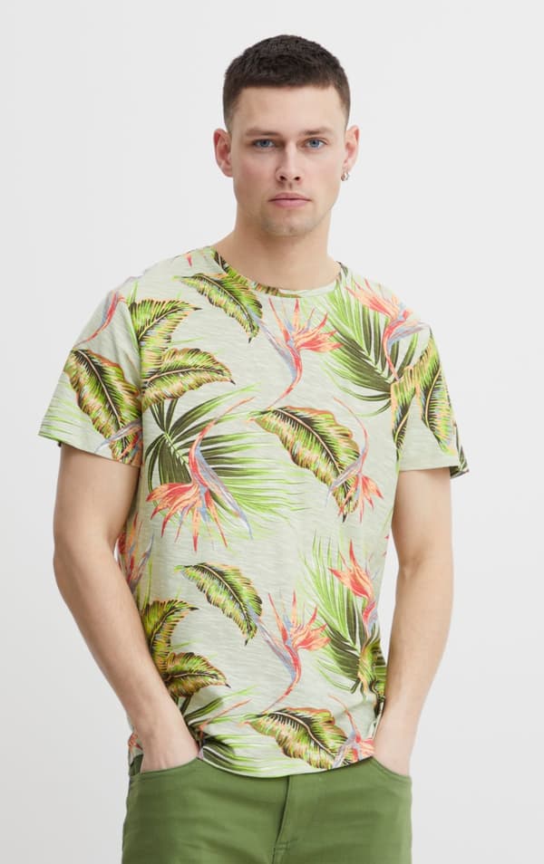 Blend - T-shirt 20715321 Bladmönstrad Ljusgrön XL