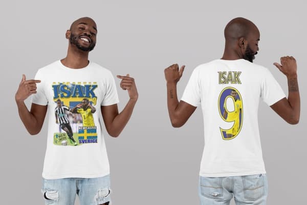 Alexander Isak Vit sportströja t-shirt Sverige & Newcastle Tryck fram & bak