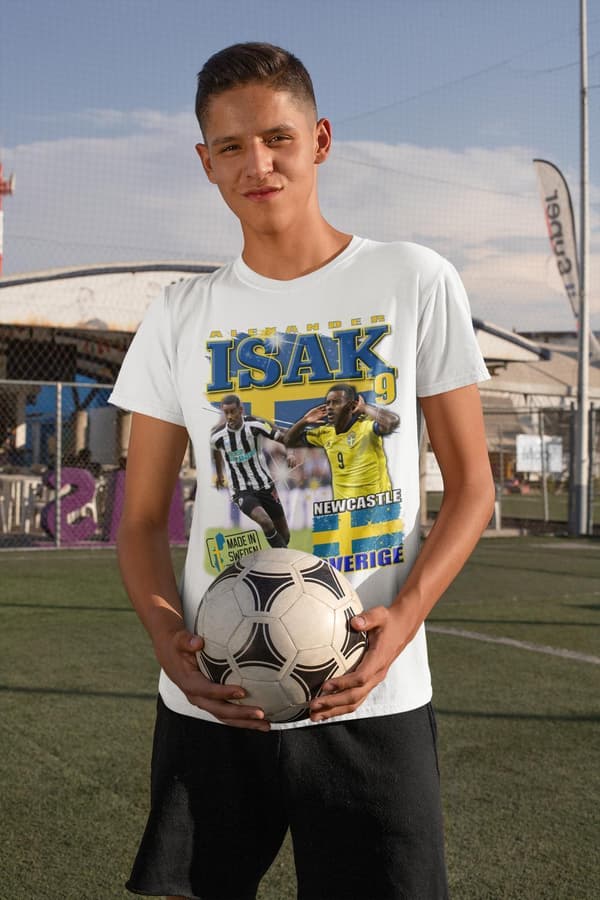 Alexander Isak Vit sportströja t-shirt Sverige & Newcastle Tryck fram & bak