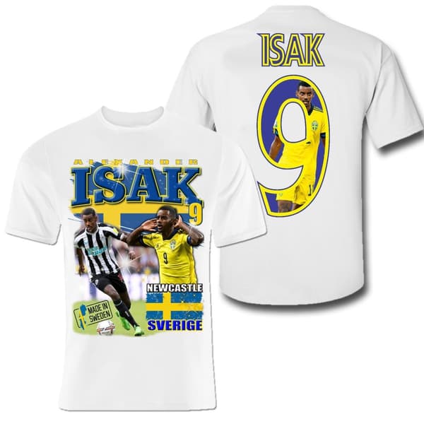 Alexander Isak Vit sportströja t-shirt Sverige & Newcastle Tryck fram & bak