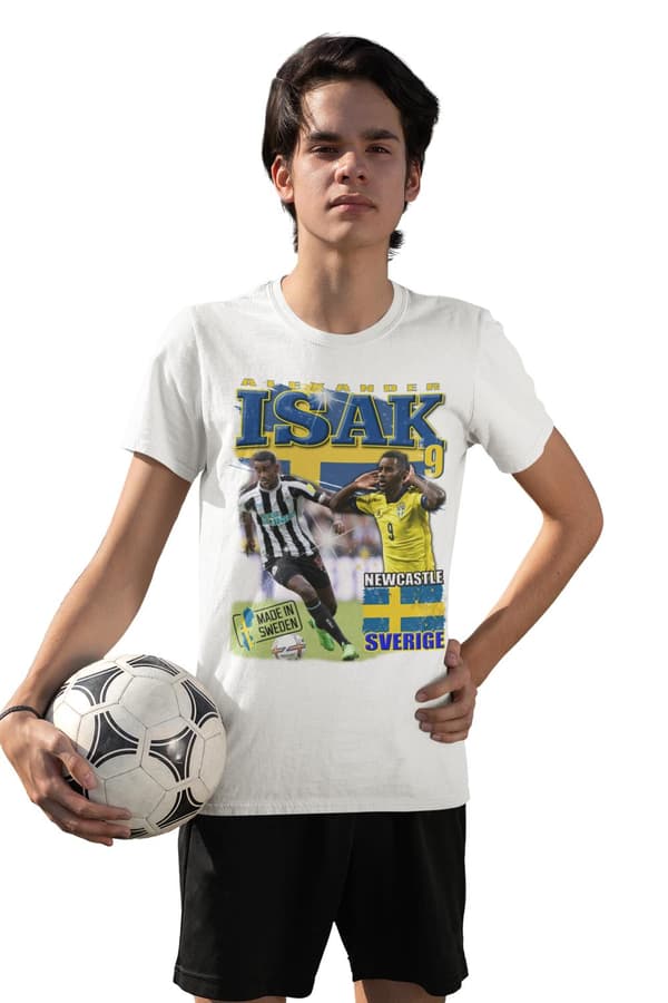 Alexander Isak Vit sportströja t-shirt Sverige & Newcastle Tryck fram & bak