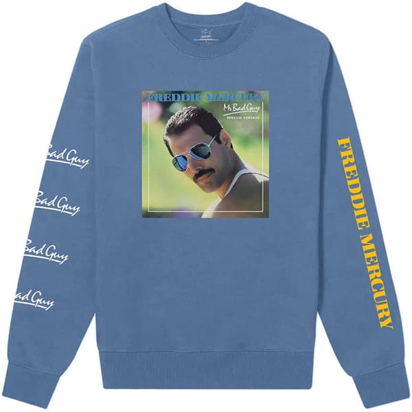 Freddie Mercury Unisex T-shirt med langærmet ærme med Mr Bad Guy-tryk for voksne Blue L