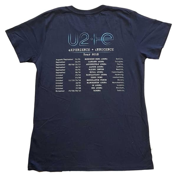 U2 Womens/Ladies I+E 2018 Tour Dates Back Print Cotton T-Shirt