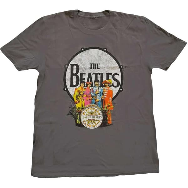 The Beatles Unisex T-shirt til voksne med Sgt Pepper-tromme Charcoal Grey XL