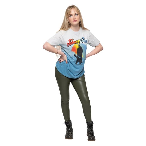 Johnny Cash Unisex T-shirt til voksne med vandrende guitar med dipfarve