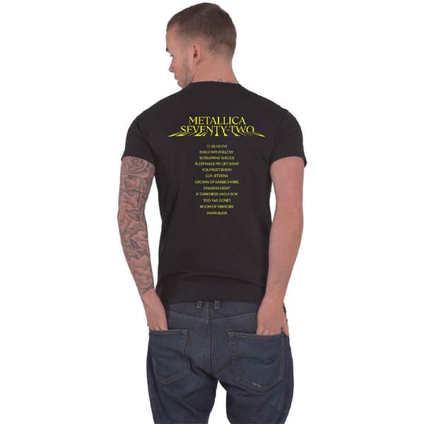 Metallica Unisex T-shirt i bomuld med 72 sæsoner i firkantet form til voksne med rygtryk