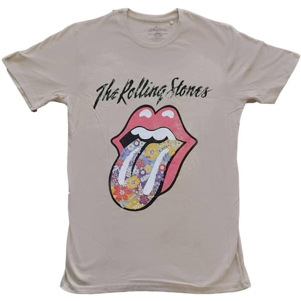 The Rolling Stones Unisex t-shirt med logo i bomull med blommor Sand L