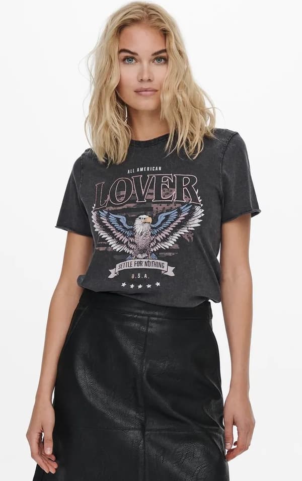 Only - onlLucy Reg SS Top Mörkgrå - Lover Print M
