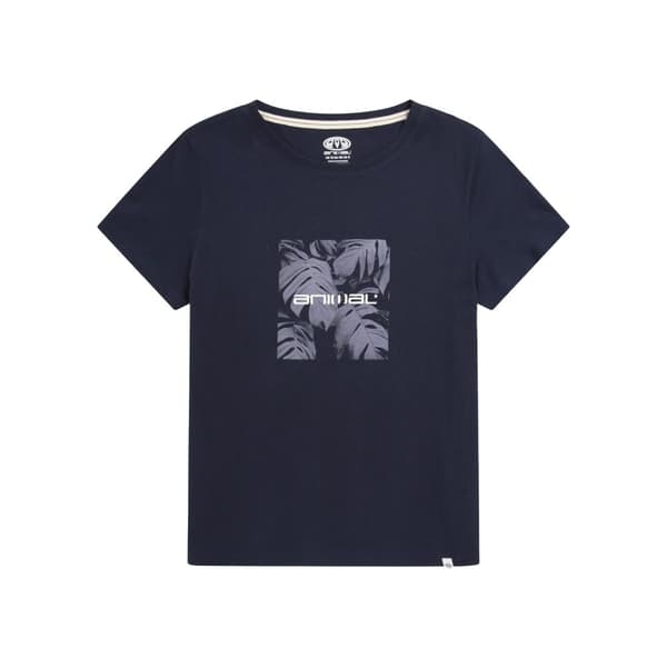 Animal Dam/Tjej - Carina - T-shirt med ekologisk logo och bladtryck Navy 6 UK