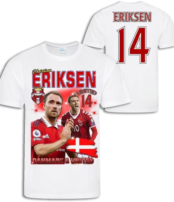 T-shirt Eriksen Danmark & United med tryck fram & bak