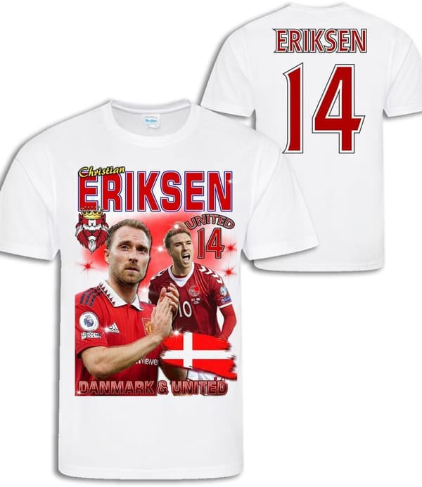T-shirt Eriksen Danmark & United med tryck fram & bak