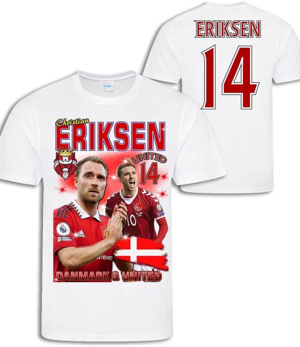 T-shirt Eriksen Danmark & United med tryck fram & bak
