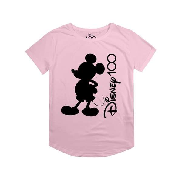 Disney Womens/Ladies 100 Years Mickey Mouse Silhouette Roll Sleeve T-Shirt