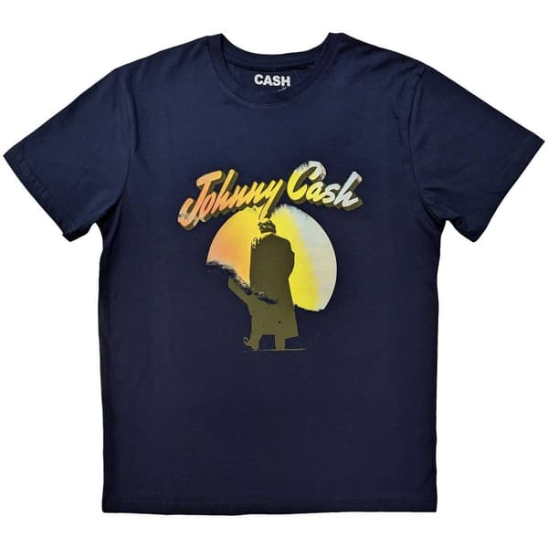 Johnny Cash Unisex Adult Walking Guitar T-Shirt Navy Blue XXL