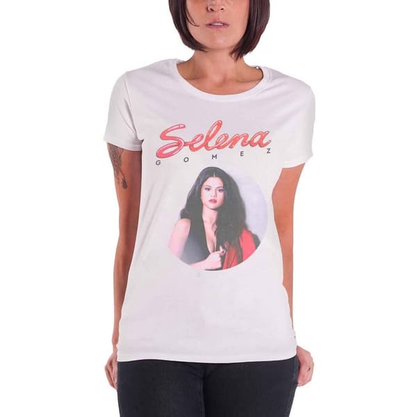 Selena Gomez Dam/Tjej 80-tals Glam T-shirt White S
