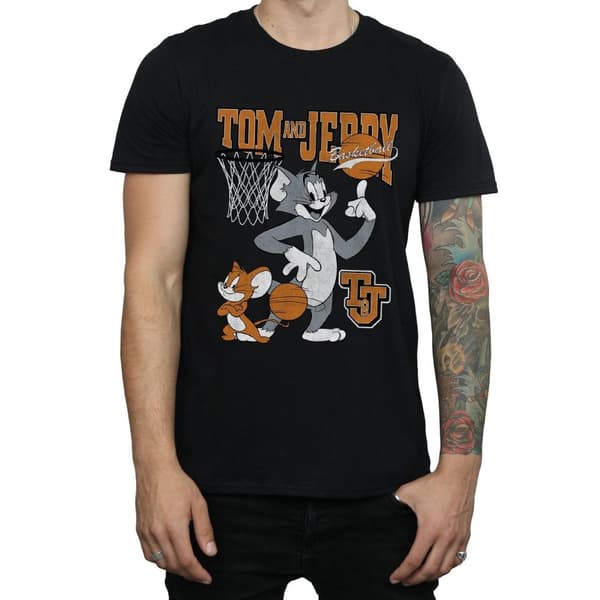 Tom and Jerry Mens Spinning Basketball Cotton T-Shirt