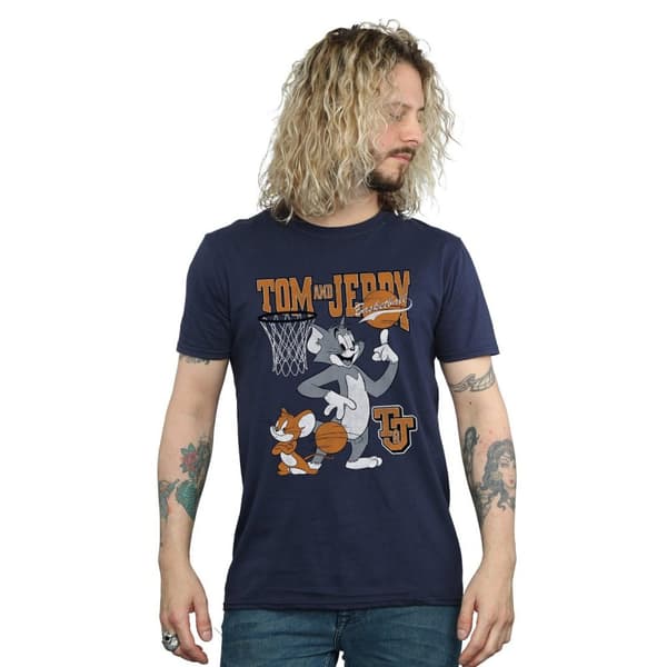 Tom and Jerry Mens Spinning Basketball Cotton T-Shirt