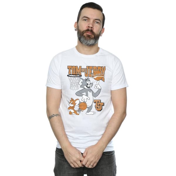 Tom and Jerry Mens Spinning Basketball Cotton T-Shirt