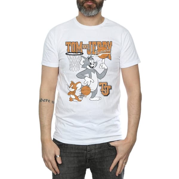 Tom and Jerry Mens Spinning Basketball Cotton T-Shirt