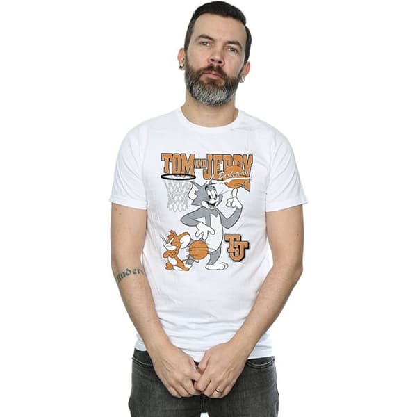 Tom and Jerry Mens Spinning Basketball Cotton T-Shirt