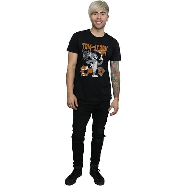 Tom and Jerry Mens Spinning Basketball Cotton T-Shirt