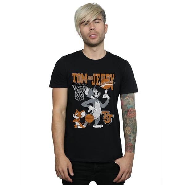 Tom and Jerry Mens Spinning Basketball Cotton T-Shirt