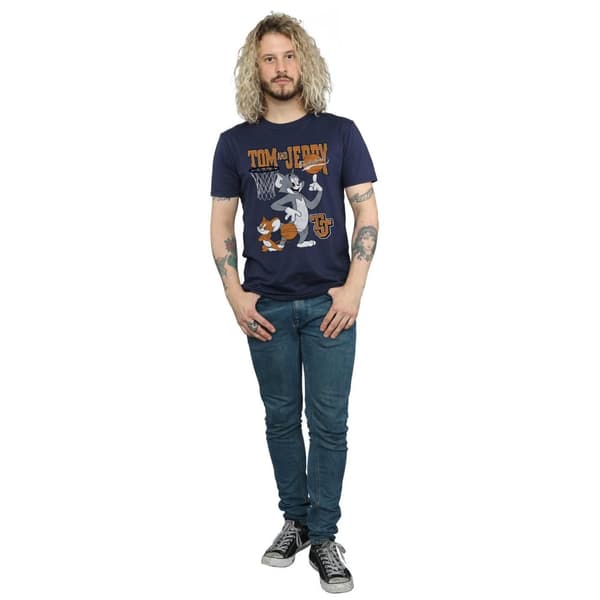 Tom and Jerry Mens Spinning Basketball Cotton T-Shirt