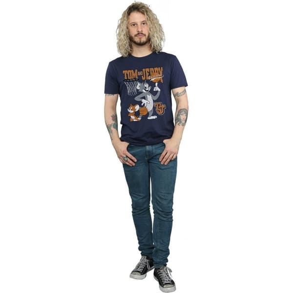 Tom and Jerry Mens Spinning Basketball Cotton T-Shirt