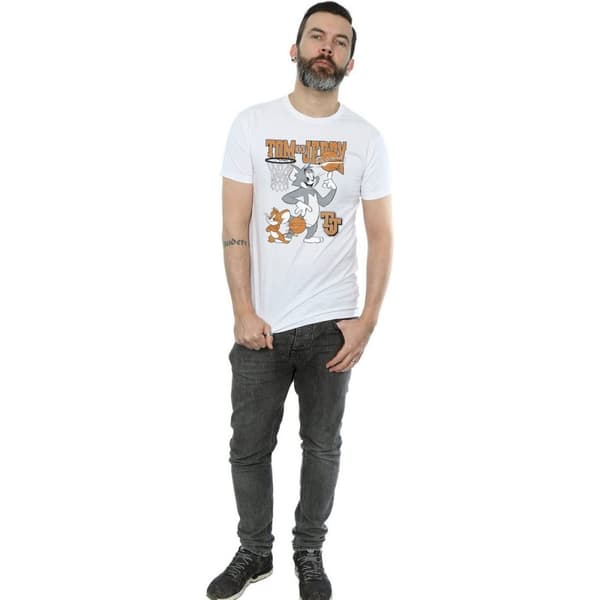 Tom and Jerry Mens Spinning Basketball Cotton T-Shirt