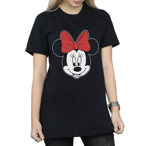 Disney Womens/Ladies Minnie Mouse Head Cotton Boyfriend T-Shirt
