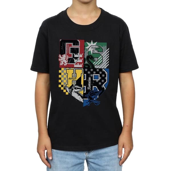 Harry Potter Boys Hogwarts Houses Cotton T-Shirt Black 7-8 Years