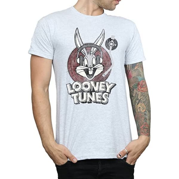 Looney Tunes T-shirt med rund logotyp för herr Bugs Bunny Sports Grey L
