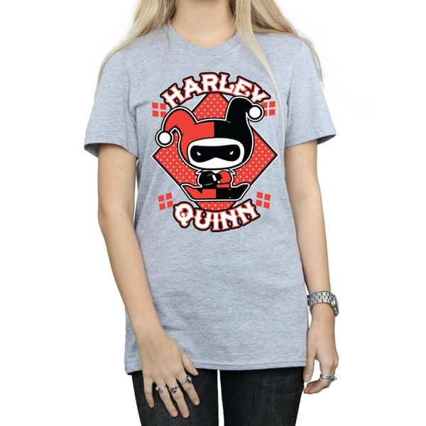 Harley Quinn Dam/Tjej Chibi Bomull Boyfriend T-shirt