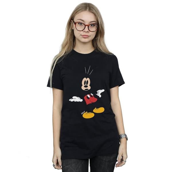 Disney Womens/Ladies Mickey Mouse Surprised Cotton Boyfriend T-Shirt Black XXL