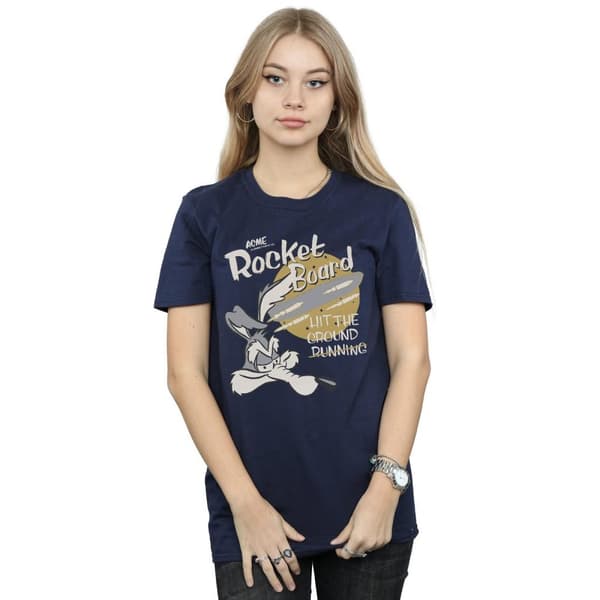 Looney Tunes Dam/Tjej - Rocket Board Wile E Coyote - Boyfriend-t-shirt i bomull