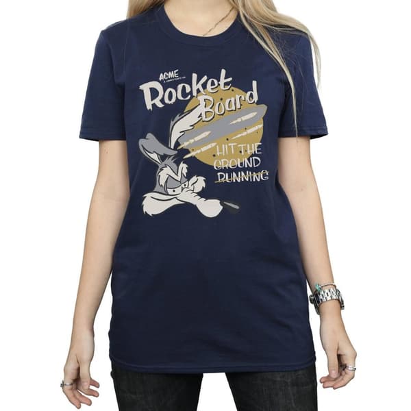 Looney Tunes Dam/Tjej - Rocket Board Wile E Coyote - Boyfriend-t-shirt i bomull