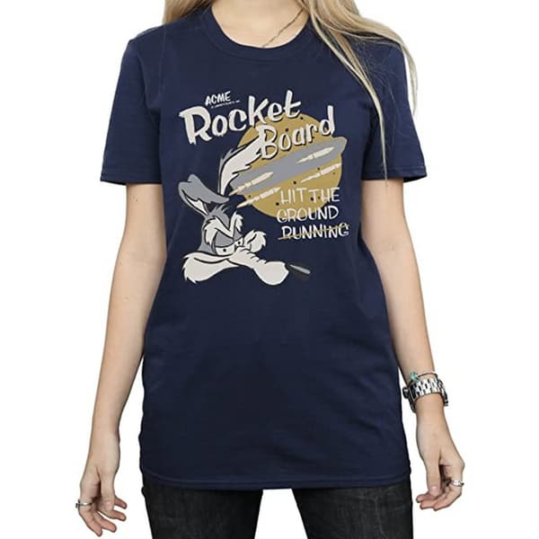 Looney Tunes Dam/Tjej - Rocket Board Wile E Coyote - Boyfriend-t-shirt i bomull