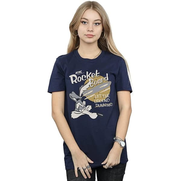 Looney Tunes Dam/Tjej - Rocket Board Wile E Coyote - Boyfriend-t-shirt i bomull