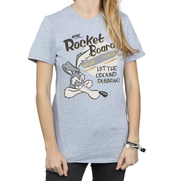 Looney Tunes Dam/Tjej - Rocket Board Wile E Coyote - Boyfriend-t-shirt i bomull