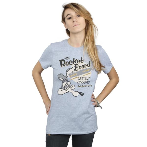 Looney Tunes Dam/Tjej - Rocket Board Wile E Coyote - Boyfriend-t-shirt i bomull