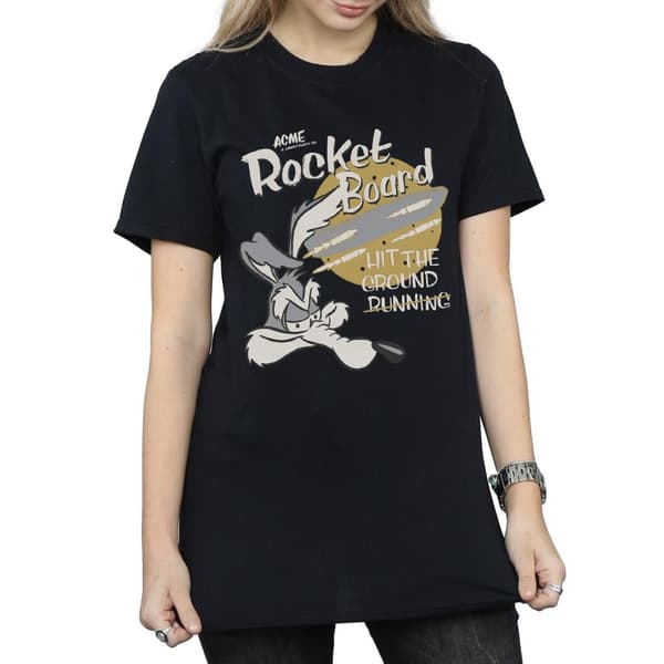 Looney Tunes Dam/Tjej - Rocket Board Wile E Coyote - Boyfriend-t-shirt i bomull