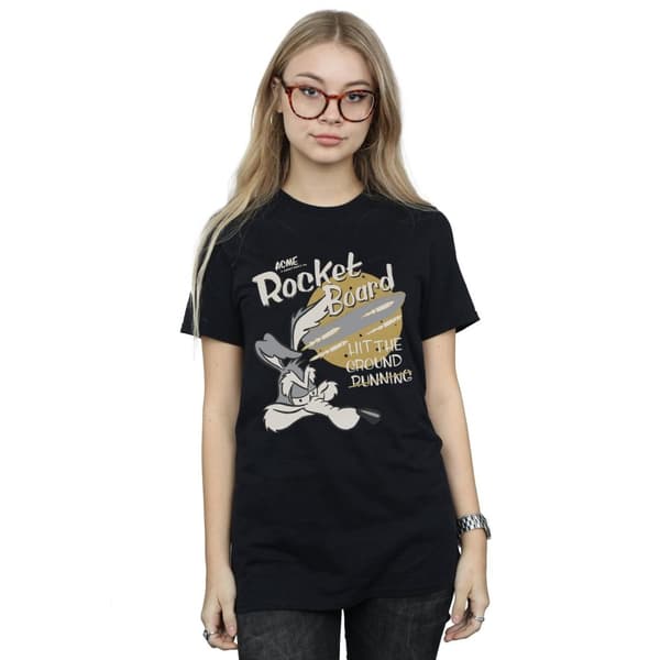 Looney Tunes Dam/Tjej - Rocket Board Wile E Coyote - Boyfriend-t-shirt i bomull